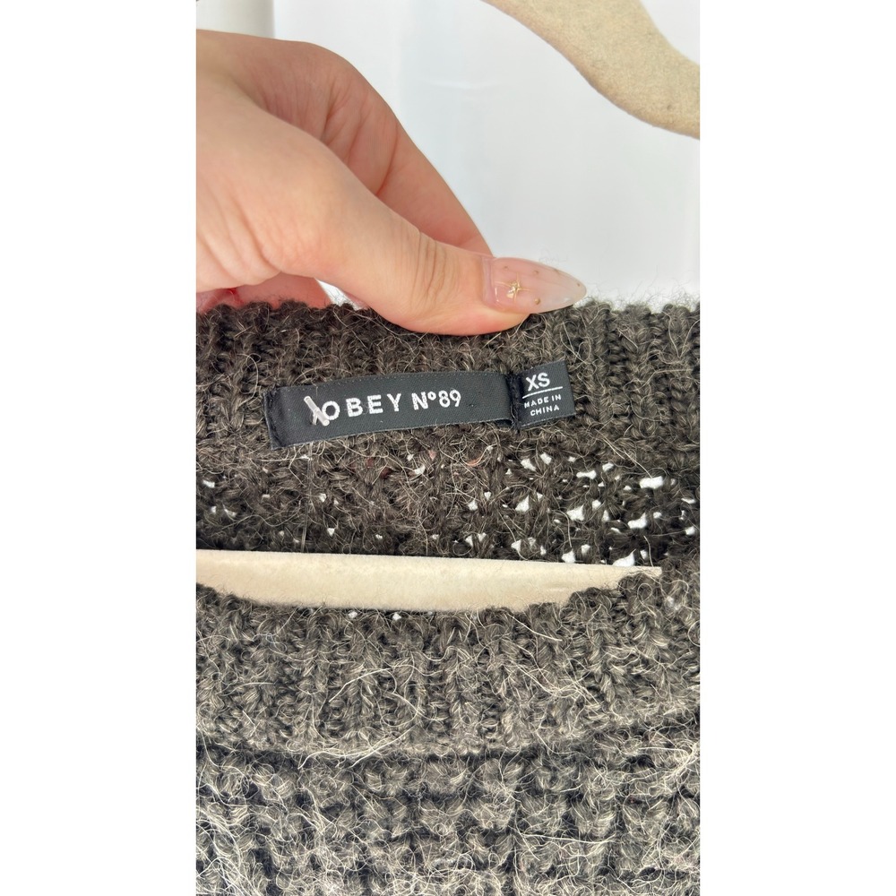 $148 OBEY N°89 Women's Olive Green Textured Sweater "What We Do Is‎ Secret" XS - Picture 3 of 6